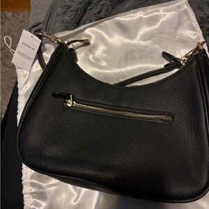 Coach Teri Hobo Black Leather Shoulder and crossbody Bag with Gold Accents